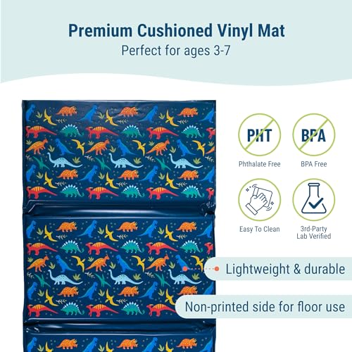 Image of Wildkin Kids Vinyl Nap Mat for Boys - Foldable Toddler Sleep Mat for Daycare, Preschool, Kindergarten & Travel, Durable & Easy to Clean, Ages 3-7, Machine Washable