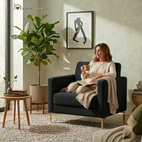 Image of 1 Seater Velum Fabric Sofa Set for Living Room, Modern Design with High Density Foam, Solid Wood Frame, Ergonomic Comfortable Seating for Home & Office (Black, 1 Seater) | Soft foam comfort, Strong wood frame