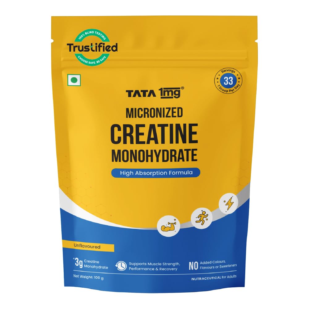 TATA 1MG Creatine Monohydrate | 100% Pure, Micronized | No Additives, No Preservatives | Zero Calories | Boosts Strength, Power & Recovery | Fast Absorption | Unflavoured,100gm-picture-35