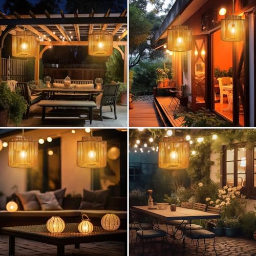 Solar Pendant Light Outdoor Hanging Lantern Solar Outdoor Chandelier with Remote Dimmable Waterproof Lantern Chandelier for Porch Patio Gazebo Garden Yard Decoration - Image 5