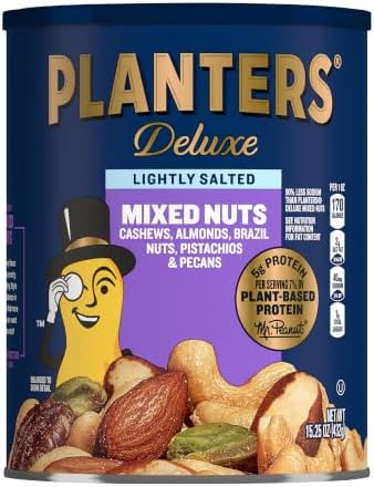 PLANTERS Deluxe Lightly Salted Mixed Nuts, Plant Based Protein, 15.25 Oz