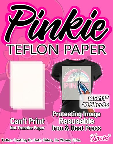 Lovein Pinkie Non-Stick Teflon Paper for Heat Press Transfer Sheet(10 Sheets, 8.5x11) Reusable Heat Resistant Perfect for Heat Transfer Paper of Crafting Needs