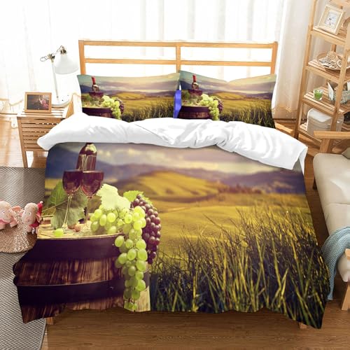 NIOYNJIS Copertina trapunta kit,universale per tutte le stagioni. Copritura trapunta di nozze,morbida e confortevole,Vino, Italia Toscana Paesaggio Rurale Vigneto Autunno Raccolto Uva Ber,200x228cm