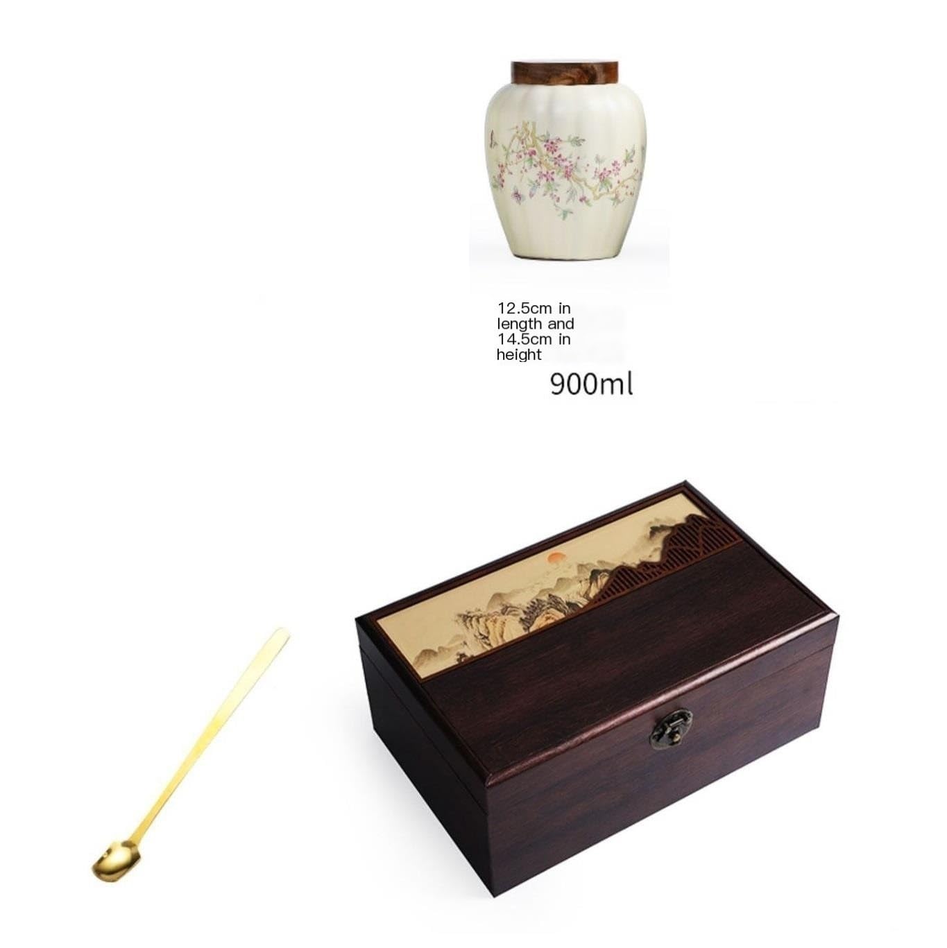 Lata de té Recipiente de cerámica for almacenar té Suelto, Tarro Grande Sellado for el hogar, Juego Chino, Caja Regalo con Doble Carrito de té