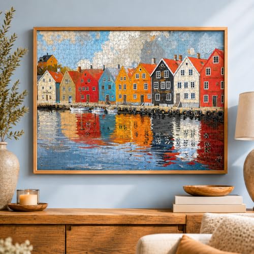 Rompecabezas de 1000 piezas para adultos Cross & Glory | Fjord Facades: Costa del agua de Noruega | Escena de pueblo noruego | Piezas de 2 mm de grosor | Poster de referencia incluido | Acabado satinado | Edad mínima 14 años miniatura 3