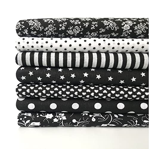 Misscrafts 7pcs 50 x 50cm Cotton Fabric DIY Making Supplies Craft Patchwork Fabric Bundle Fat Quarter Pre-Cut Quilt Squares for DIY Sewing Scrapbooking (Black)