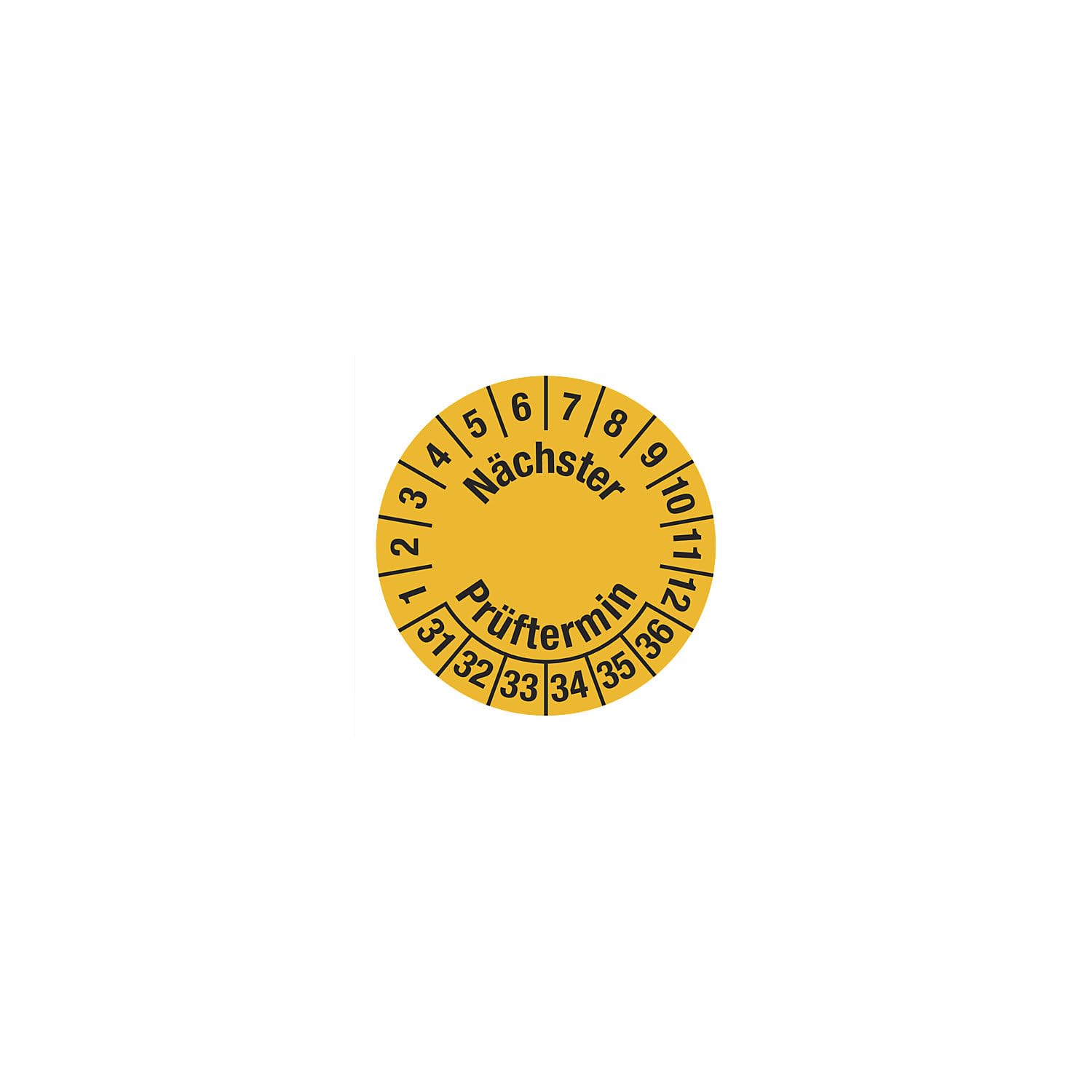 kaiserkraft | Nächster Prüftermin | Folie, LxH 95 x 25 mm, VE 10 Stk, 31 - 36, gelb