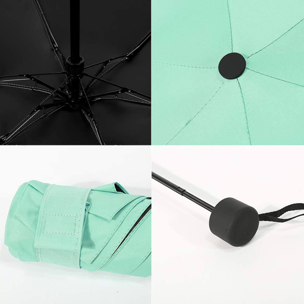 ZOCONE Mini Ombrello da Viaggio, Mini Ombrello Ultraleggero Portatile Compatto Ombrello Pieghevole Ombrello da Viaggio, 99% UV Resistenza & 100% Impermeabile (Verde)