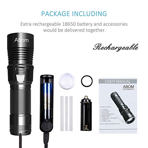 Abom Pro Diving Flashlight Kit, 1000 Lumen Bright LED Submarine Light Scuba Safety Lights Waterproof Underwater Torch with Rechargeable Battery for Outdoor Under Water Sports, Black