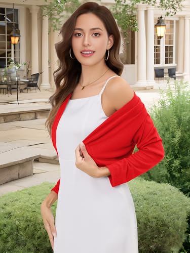Image of Women's Long Sleeve Shrugs Lightweight Open Front Cropped Cardigan for Women S-2XL