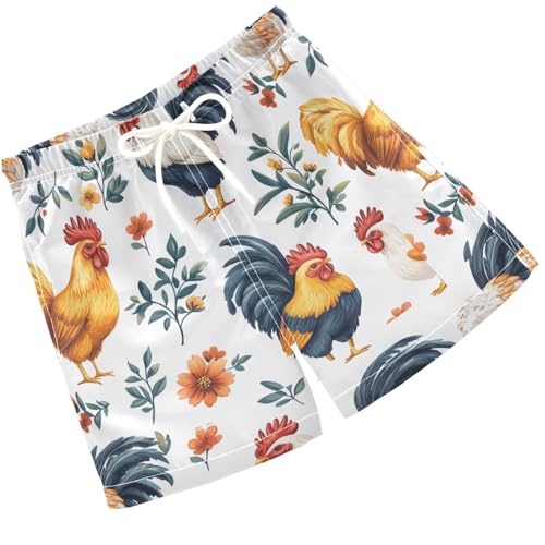 Pigsaly Boys' Swim Board Shorts Yellow Chick Colorful White Roosters Boy's Swim Trunks Kids Swimwear 3T