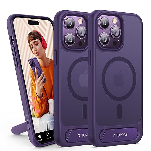 TORRAS for iPhone 14 Pro Max Case Translucent Purple | Strong Magnetic & Seamless Stand, Fit for MagSafe, Military-Grade Drop Protection, Sturdy Adjus