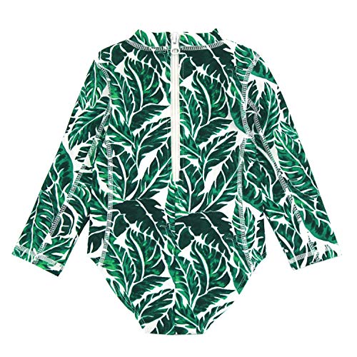 SwimZip® Girls' Long Sleeve UPF 50+ One-Piece Swimsuit - 2 Years to 14 Years Palm Leaf