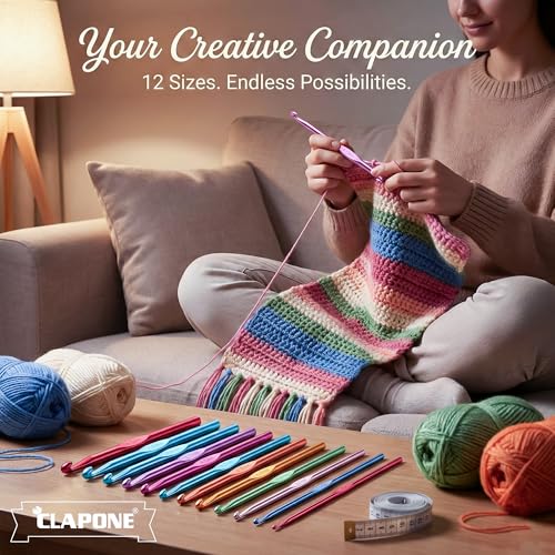 Image of CLAPONE Aluminum Crochet Hooks Set 2.0mm-8.0mm, Color-Coded Knitting Needles Kit, Smooth Metal Crochet Needles for Yarn Craft, DIY Weaving & Handmade Projects (Multicolor, 12 Piece Set)
