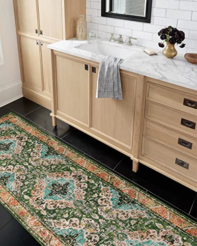 Wonnitar Bohemian Medallion Runner Rug - Boho 2X7 Hallway Runner Rug,Green Washable Kitchen Long Carpet Runner,Non-Slip Farmhouse Entryway Throw Mat For Bathroom Porch Mud Room #TOP3