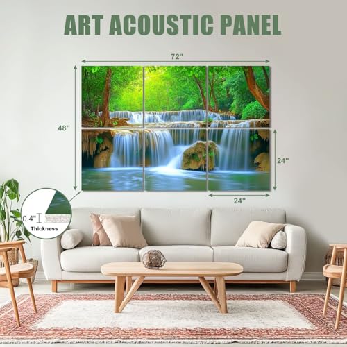 6 Paneles Acústicos Artísticos Pack de 6 Absorbentes de Sonido con Diseño Paisaje de Cascada y Naturaleza 72"x48" miniatura 2