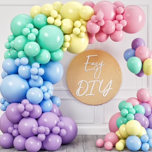 ALL-IN-1 Pastel Balloon Arch Kit for Pastel Party Decorations Easter Spring Rainbow Party Balloons for Birthday Baby Shower Decorations - Pastels Balloon Arch Kit with Mixed Sizes Rainbow Balloons