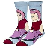 Odd Sox - Sakura Haruno Officially Licensed Naruto Shippuden Crew Socks - Size Large for Men & Women - Cool Anime Manga Themed Merch - Comfortable Cotton Blend - Fun Gift for TV Fans Teens & Adults