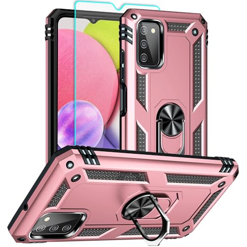 Samsung Galaxy A03s Case with HD Screen Protector, Ring Shockproof Protective Case, Rose Gold - image 1