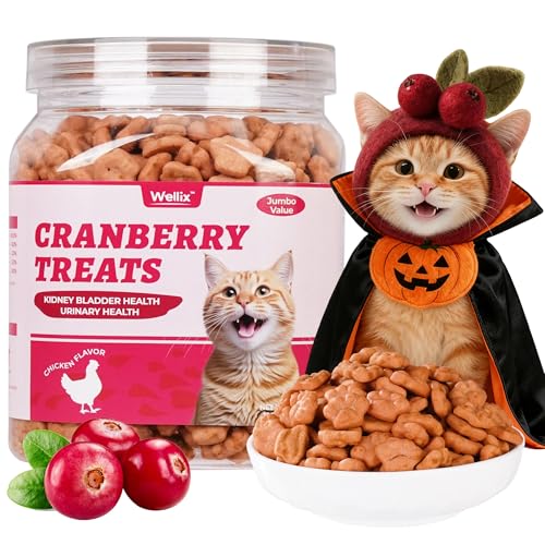 Wellix 13.5 oz Urinary Cat Treats for Indoor Cats Cranberry Flavor - Chicken Formula Kitten Training Snacks - Support Kidney Bladder & Urinary Health Cat Biscuits