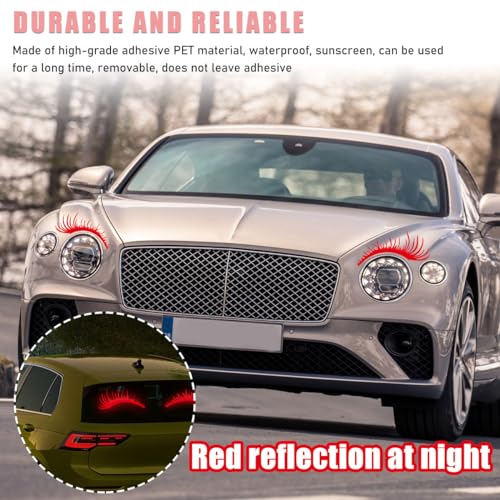 Image of Ohleats 2PCS Car Headlight Eyelash Stickers, Funny Cute Fake Eyelashes Bumper Window Decal, Waterproof Decoration Sticker for Auto Body Headlamp, Universal Exterior Car Accessories (Red)