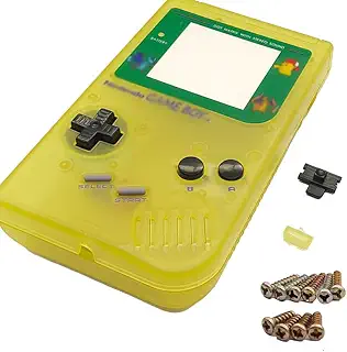 Menbiss ゲームボーイ用交換カバーセット DIY ゲームボーイ シェル 着せ替えケース 修理部品キット 鏡面／ボタン／導電ゴム／ネジ／防塵カバー/バッテリーカバー付 (蓄光イエロー)