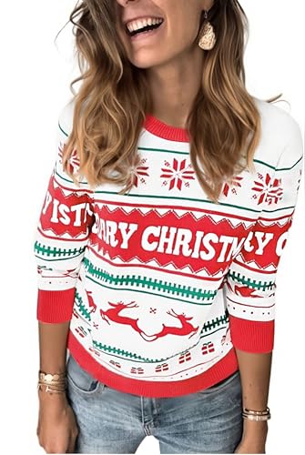 Saodimallsu Weihnachtspullover Damen Christmas Sweater Rundhals...