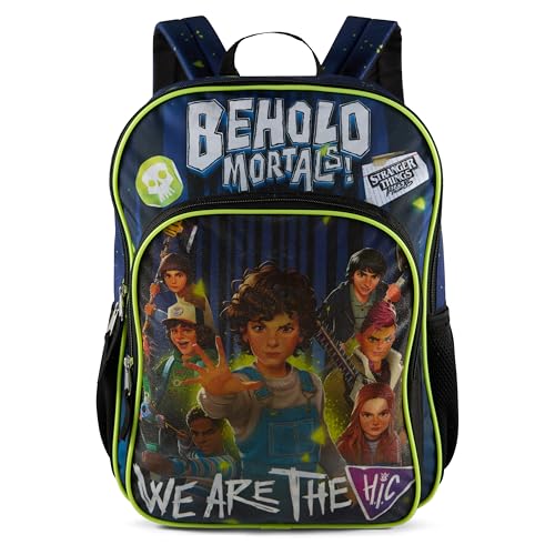 Image of AI ACCESSORY INNOVATIONS Stranger Things Tales from '85 Backpack for Boys & Girls, School Bag featuring Eleven, Will, Max, Steve, Mike, Dustin Roboin, Lucus, 16 inch Bookbag, Black