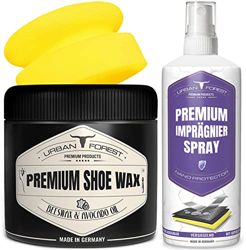 SPARSET Schuhputzset, Schuhcreme Schuhwachs farblos mit Bienenwachs & Avocado-Öl + Imprägnierspray zur Imprägnierung je 250ml inkl. Schwamm zur Lederpflege für Schuhe, Schuhpflege von URBAN Forest Cover