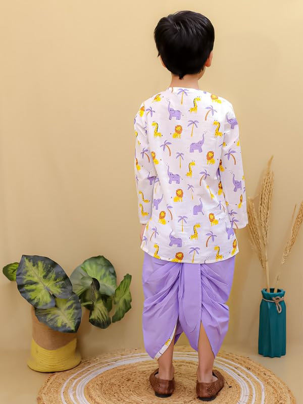 Image of superminis Boys Dhoti Kurta Set Cotton Animal Print Full Sleeves Ethnic Wear for Kids Boys | Kurta Dhoti for Baby Boy 0-3 Months to 8 Years | Traditional Dress for Festive