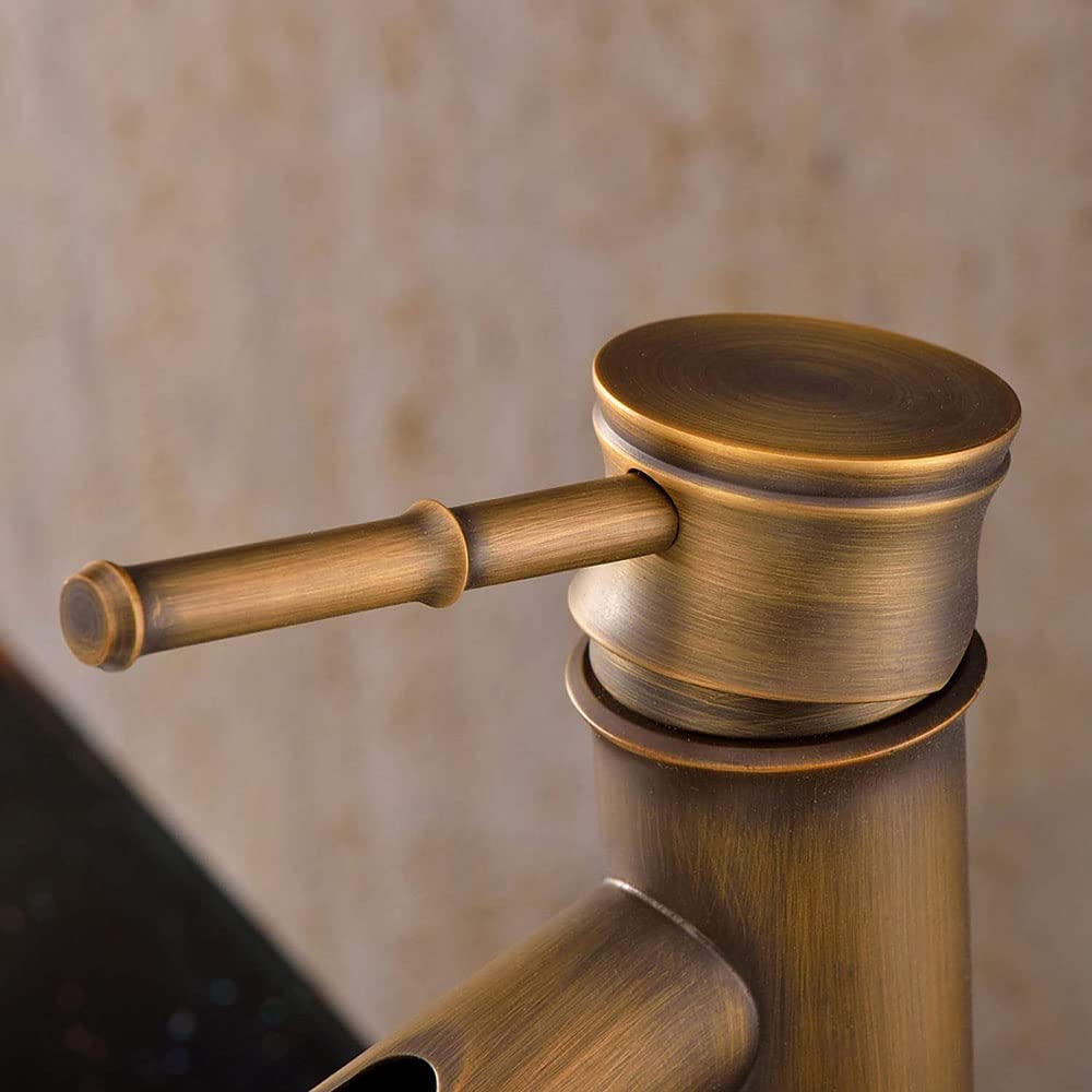 Robinet de salle de bain, robinet de lavabo rétro en bronze, robinet monotrou d'eau chaude et froide, adapté pour un diamètre intérieur de 32 mm à 40 mm
