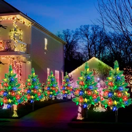 Árbol De Navidad Solar Con Luces LED – 4 árboles En 1, 80 Luces De Colores, Impermeable IP65, Para Exterior