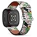 CJBROES Replacement Leather Watch Band, Compatible with Fitbit Versa 3 and Fitbit Sense of Wristband Bracelet Accessory - Parrots Exotic Floral