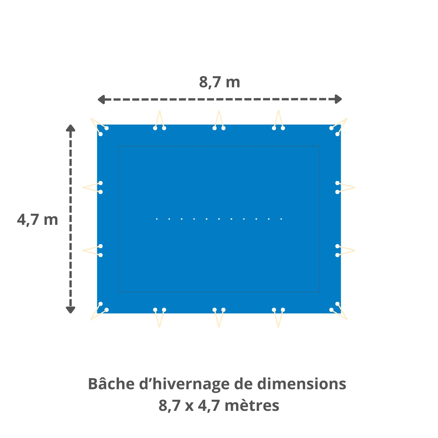 Bâche hivernage Piscine 8 x 4 m - Dimensions bâche : 8,7 x 4,7 m - Toile PVC 640 g/m² Gris foncé - Couverture Hiver