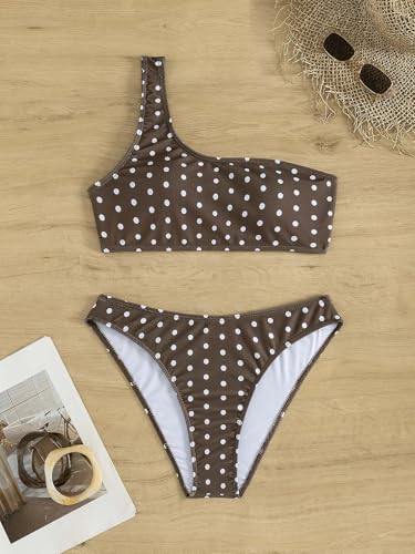 Image of YIMISAN Women's Ribbed Bikini Sets One Shoulder Top with Mid Waist Two Piece Bathing Suit