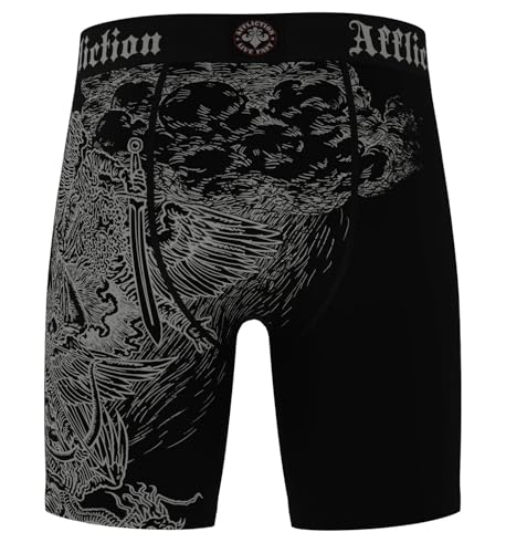 Affliction Men's Boxer Briefs, Black with Gothic Wing Art Print Design, Performance Athletic Underwear2