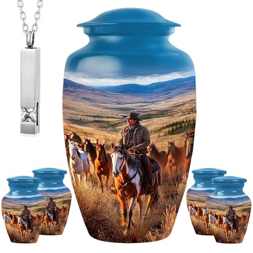 Image of Dallas Cowboy Urn Set of 6 with 1 Large Cremation Urn for Ashes Adult Male & Female, 4 Small Urns & 1 Pendant for Ashes | Decorative Urns for Funeral Upto 220 lbs