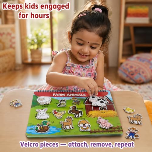 Image of CHICKMAMA Busy Binder Book for Toddlers 1-5 Years | 9 Velcro Activity Boards + 15 Write & Wipe Reusable Pages | 50+ Velcro Pieces | 2 Erasable Pens | Montessori Quiet Book | Educational Activity Toy