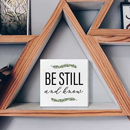 Christian Desk Wooden Box Sign Decor, Be Still And Know, Home Office Religious Motivational Decor Scripture Bible Verse Desk Decoration Inspirational Christian Baptism Gifts For Women Men #TOP4