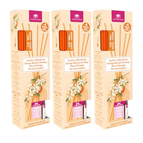 CRISTALINAS | Pack 3 Ambientador Mikado con Varillas | Larga Duración 4 Semanas | 0% Alcohol | 3x30ml (PACK 3, Azahar)