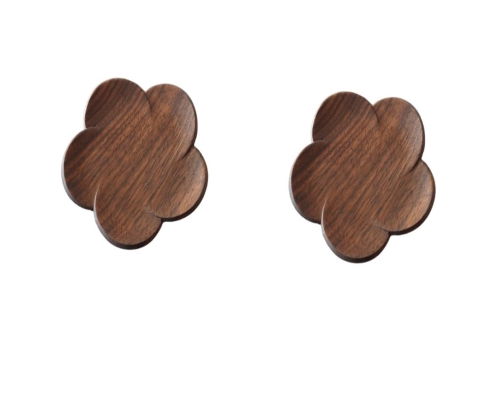 Posavasos de Madera Maciza con rodajas de raíz de Loto de Nogal Negro, Almohadilla Aislante Creativa, Taza de té de Madera antiescaldaduras(Style02 2PC)