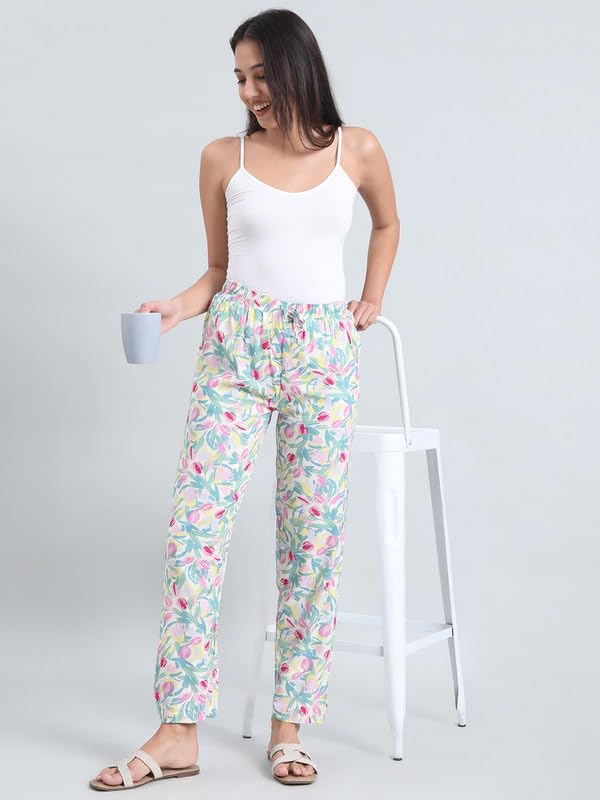 Image of GO COLORS Women Printed Woven Viscose Mid Rise Lounge Pants