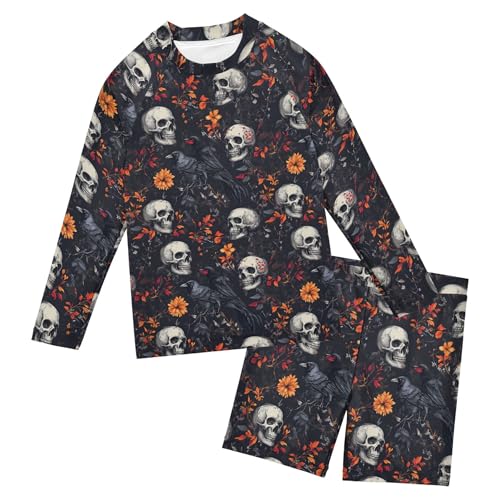Skull Crow Flower Toddlers and Baby Boys' Swimsuit Trunk and Rashguard Set B0404421