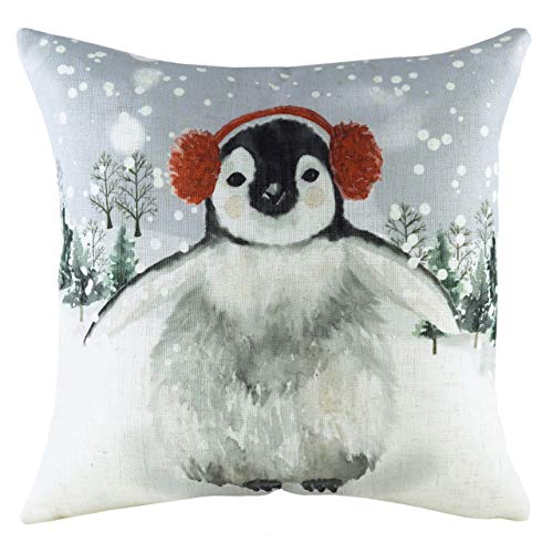 Evans Lichfield Snowy Penguin with Earmuffs Cushion Cover, Multi, 43 x 43cm
