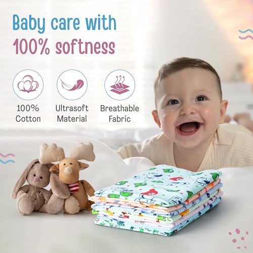 Image of LuvLap Hosiery Cotton Cloth Premium Baby Washcloth for New Born, Washable (22 cm x 22 cm), Reusable, Absorbent, Extra Soft Face Towels /Washcloth for Babies, Giraffe Print, Pack of 7 Pcs, Multicolour