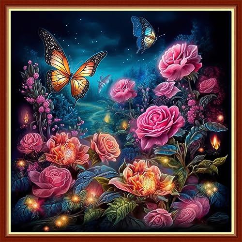 Image of Findvoor Stamped Cross Stitch Kits for Beginners Full Range of Cross Stitching Embroidery Pattern for Adults, 11CT DIY Needlepoint Embroidery Starter Kits-Flower Butterfly 17.7x17.7 inch
