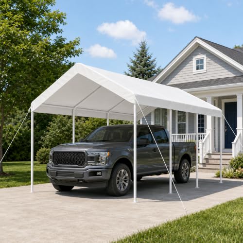 Image of Aoxun 10x20 FT Carport, Heavy Duty Car Canopy Portable Garage, White