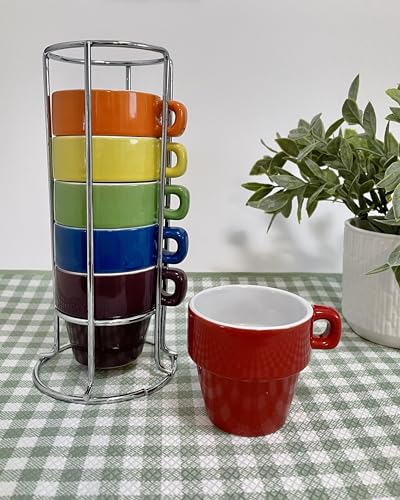 Image of gypsy color 3 oz Espresso Stacking Mug Set with Metal Stand, Set of 6