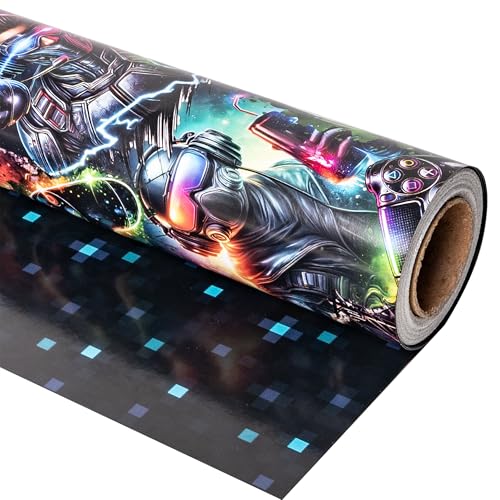 Altarho Reversible Gaming Wrapping Paper Roll For Kids Boys Science Fiction Video Game with Starry Sky Design Gift Wrap Sheets for Game Lover Baby Shower Birthday Party Decoration Total 28.5sq.ft