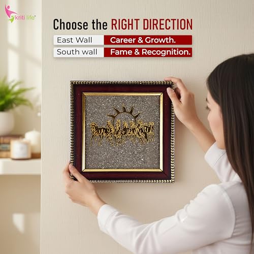 Image of KRITILIFE 7 Horses on Raw Pyrite Frame | Energised by Feng Shui, Vastu & Reiki Master | Seven Horses Pyrite Stone Wall Decor for Success, Fame & Money Attraction | Ideal Gift & Home Decor | (7.5 x 7.5 Inch)